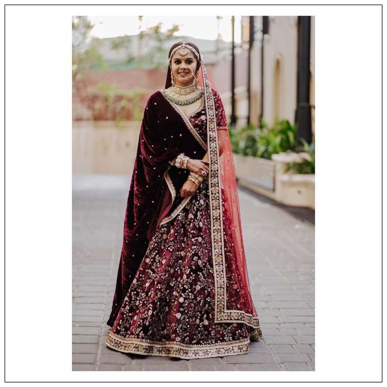 Blushing bride, radiating beauty! 💕 Mahima shines in her stunning wine  lehnga and gorgeous wine lips, complemented by a subtle cut crease. A  picture-perfect moment captured forever 📷 MUA: @ekta_ci #bridalbeauty  #blushingbride #