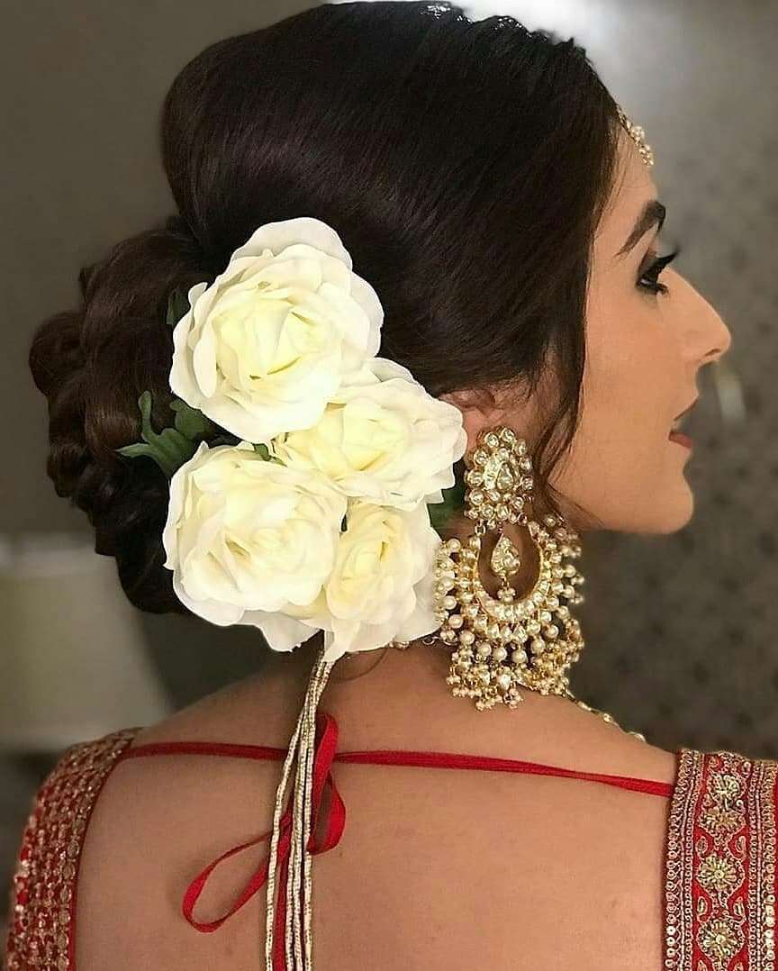 bridal hairstyle floral hairstyles kundan jewellery hair hairstyle headpiece